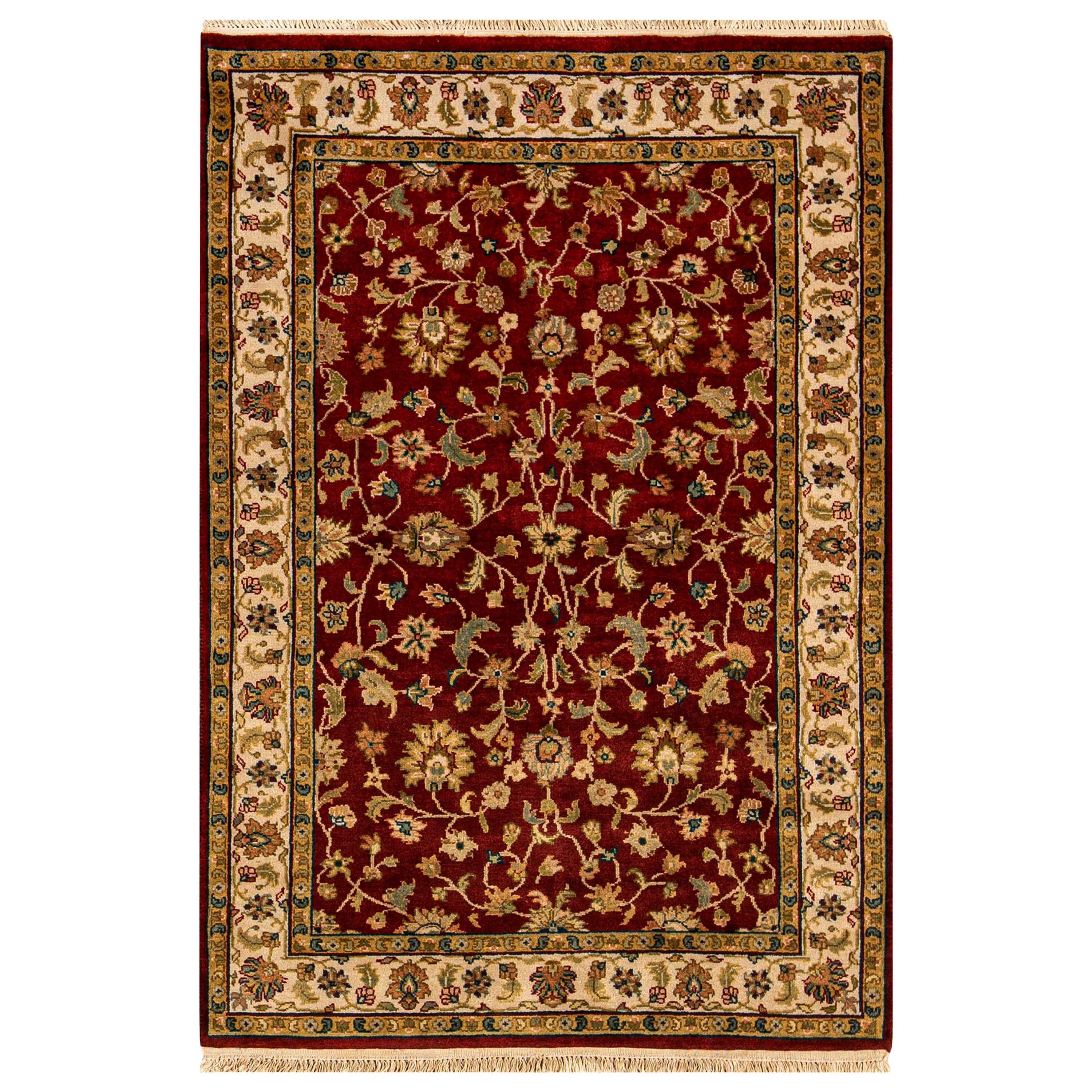 Traditional Handwoven Luxury Wine / Beige Wool Area Rug For Sale