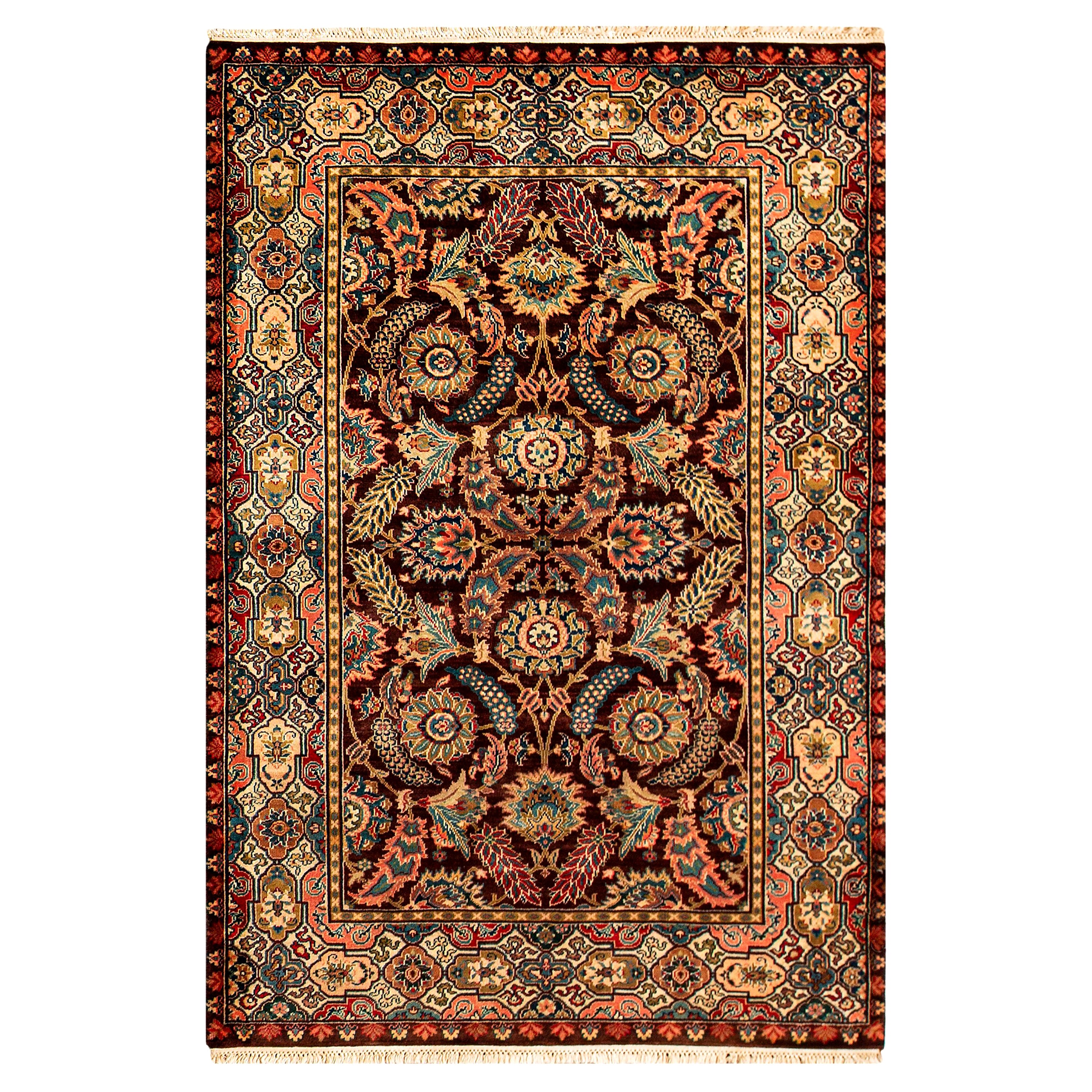 Traditioneller handgewebter luxuriöser roter / elfenbeinfarbener Teppich 4''1x6''2