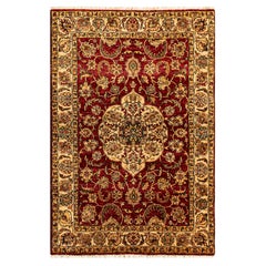 Traditionnel Tissé à la main Luxe  Tapis en laine rouge / crème 4''1x6''