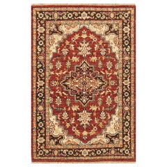 Handgewebter luxuriöser roter / schwarzer Teppich aus Wolle 3''11x5''11