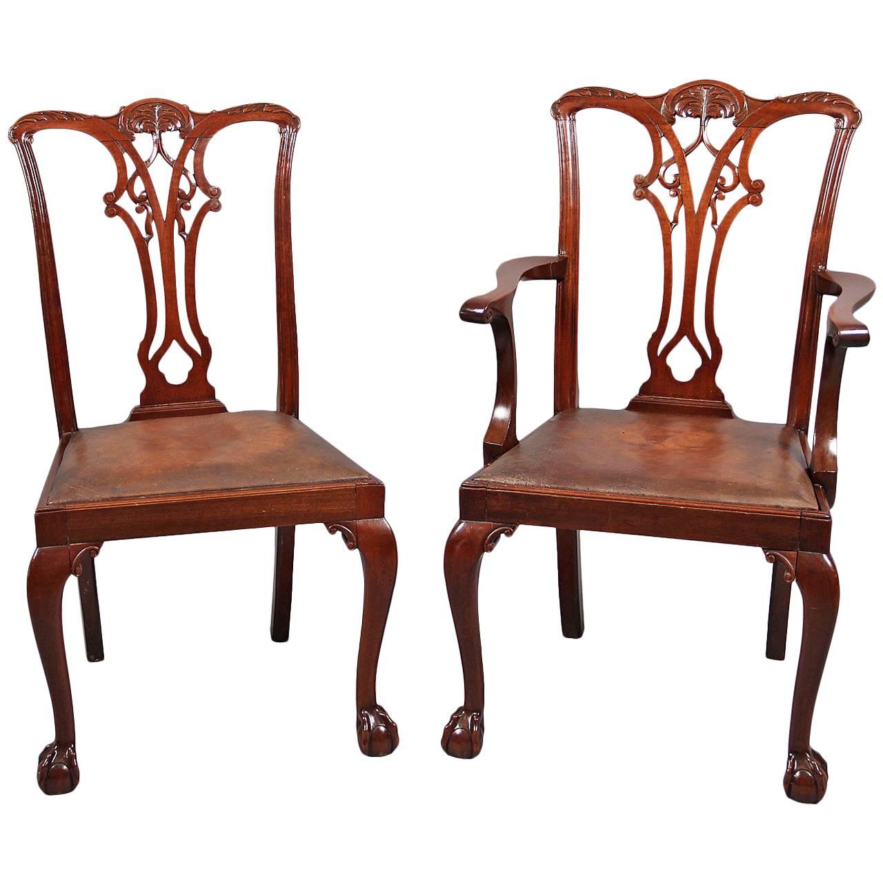 Set of 12, Late 19th to Early 20th Century Chippendale Style Dining Chairs