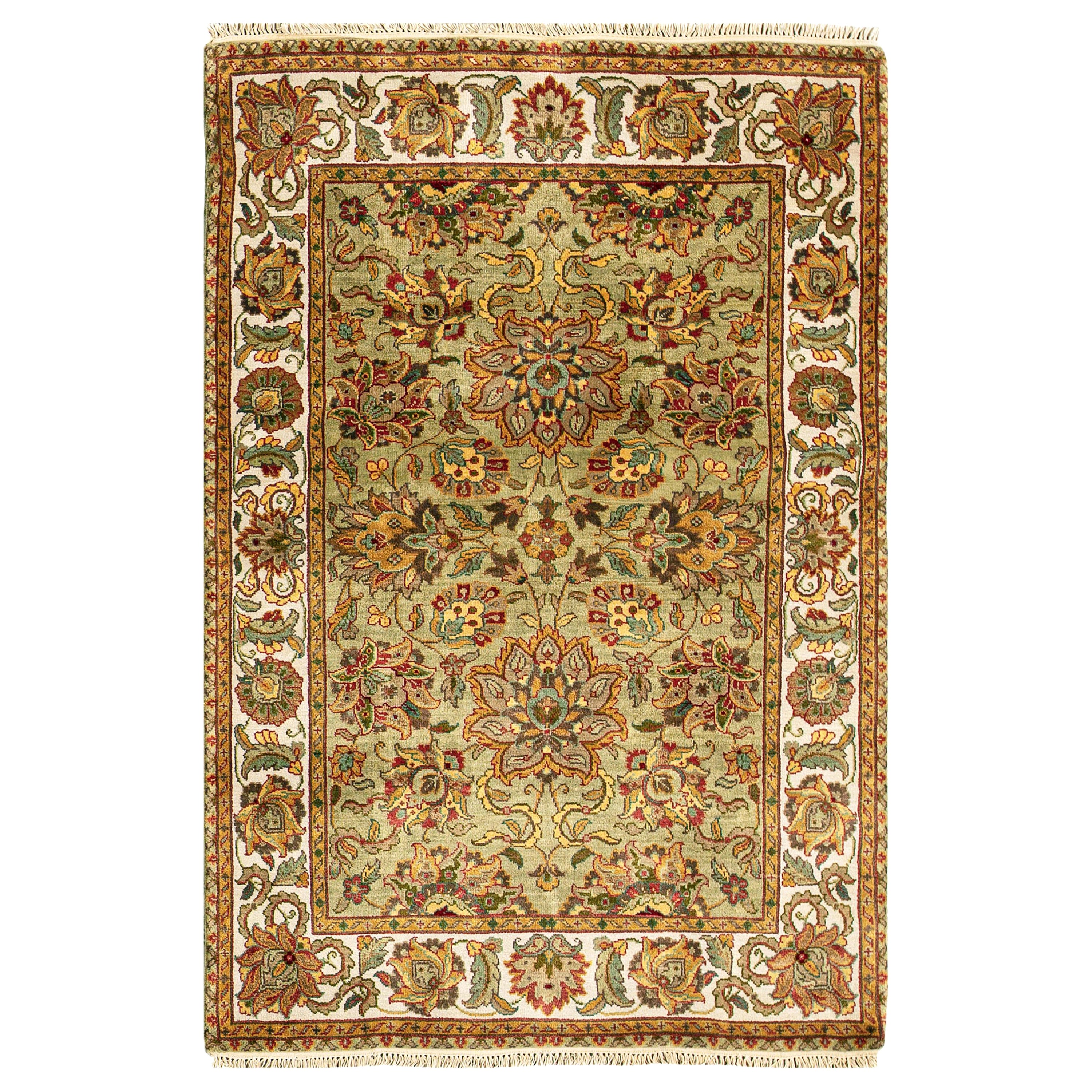 Hand Woven Luxury Wool Light Green / Ivory Area Rug For Sale