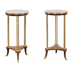 Pair of Directoire Style Gilt Bronze Mounted Mahogany Gueridons, France