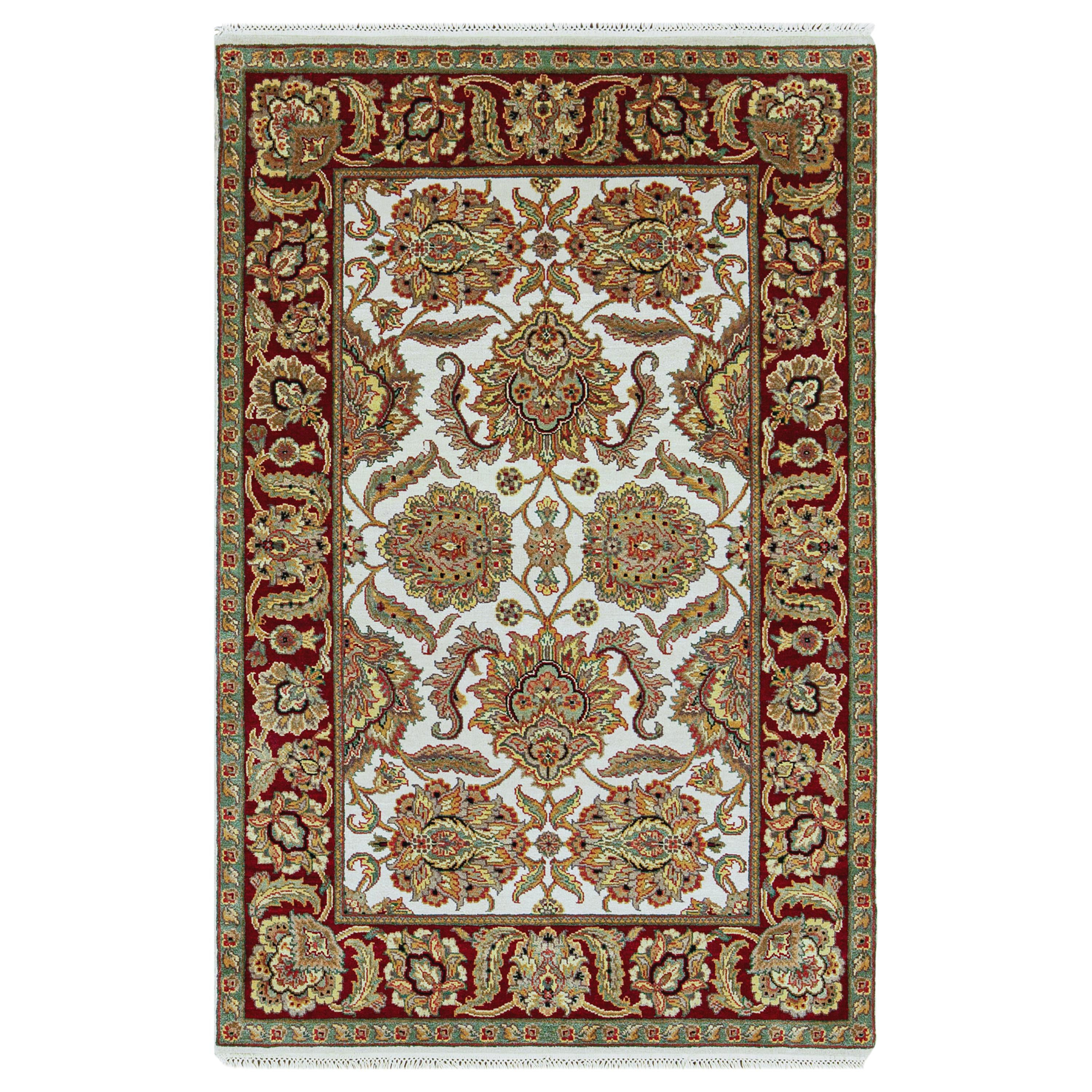 Tapis de luxe tissé à la main ivoire/rouge 4''1x6''2