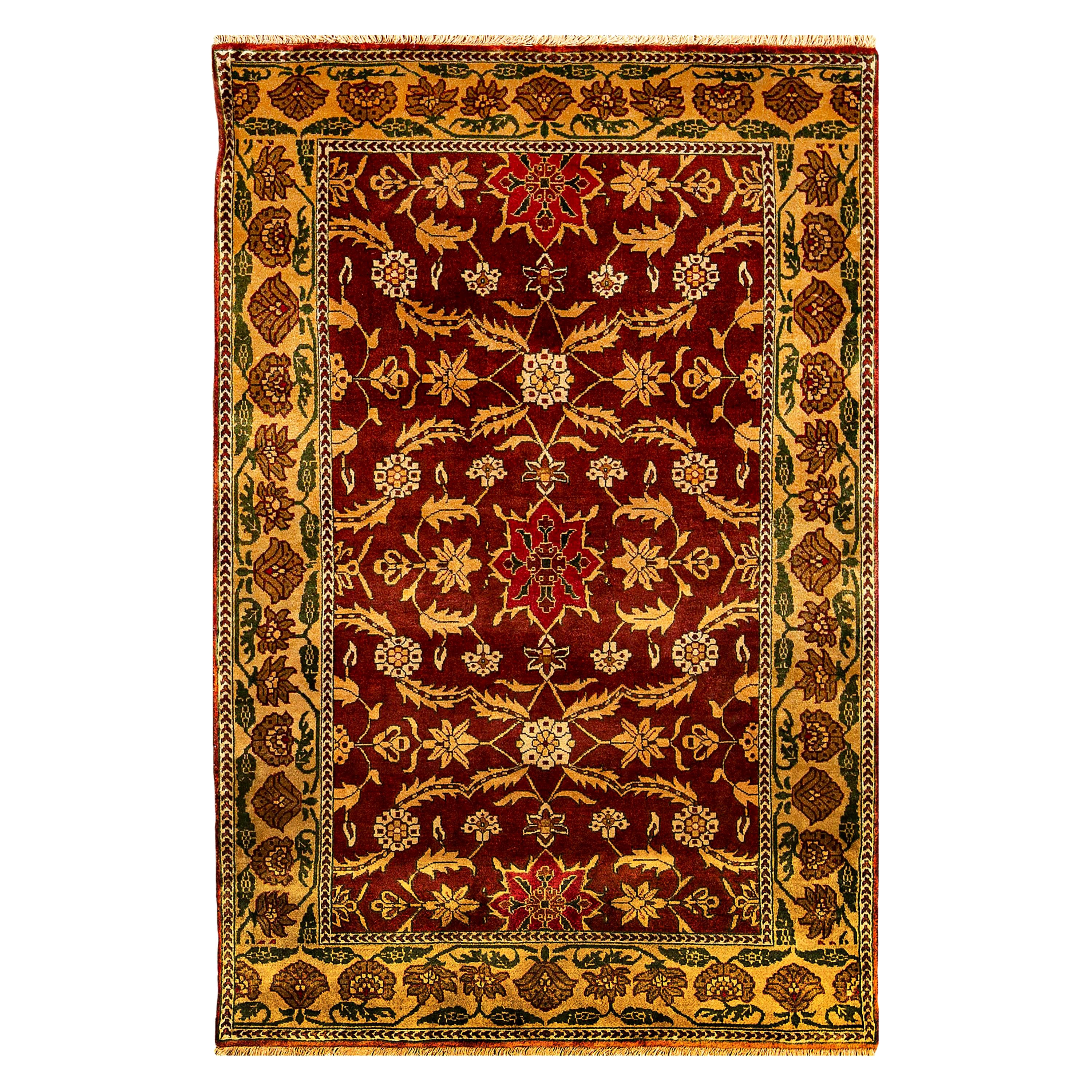 Tapis de luxe en laine rouge/or tissé à la main 3''11x5''9