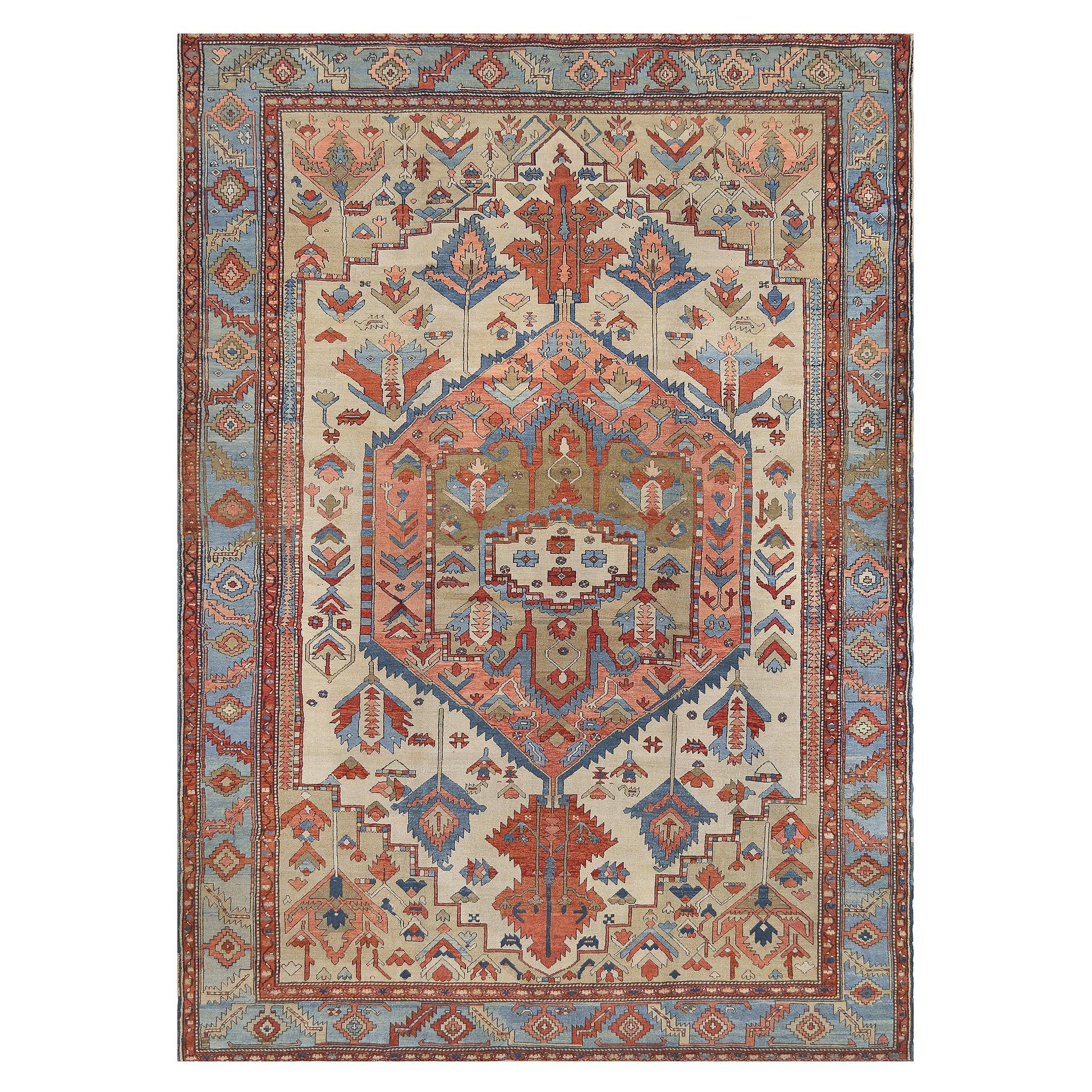 Handwoven Wool Late 19th Century Serapi Rug from North West Persia