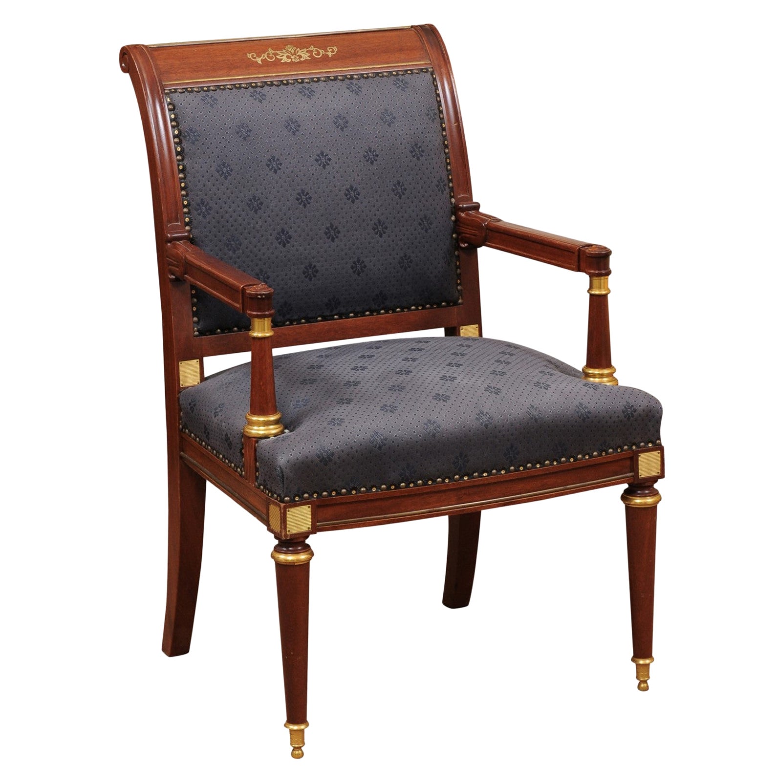 Baltic Neoclassical Style Mahogany Fauteuil with Ormolu Mounts, 20th Century For Sale