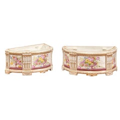 Antique Pair of 19th Century French Porcelain Bough Pots with Gilt & Floral Accents