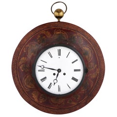 19th Century French Red Painted Tole Wall Clock with Gilt Decoration