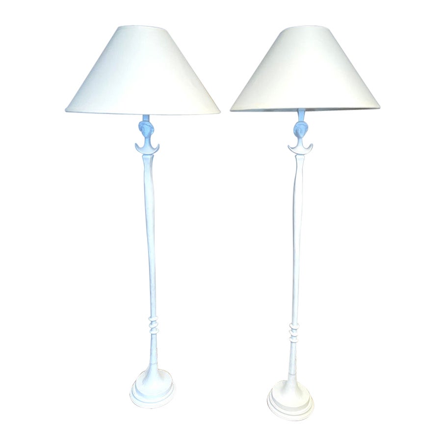 Giacometti Style Pair Gesso over Bronze Floor Lamps For Sale