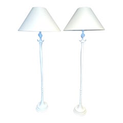 Giacometti Style Pair Gesso over Bronze Floor Lamps