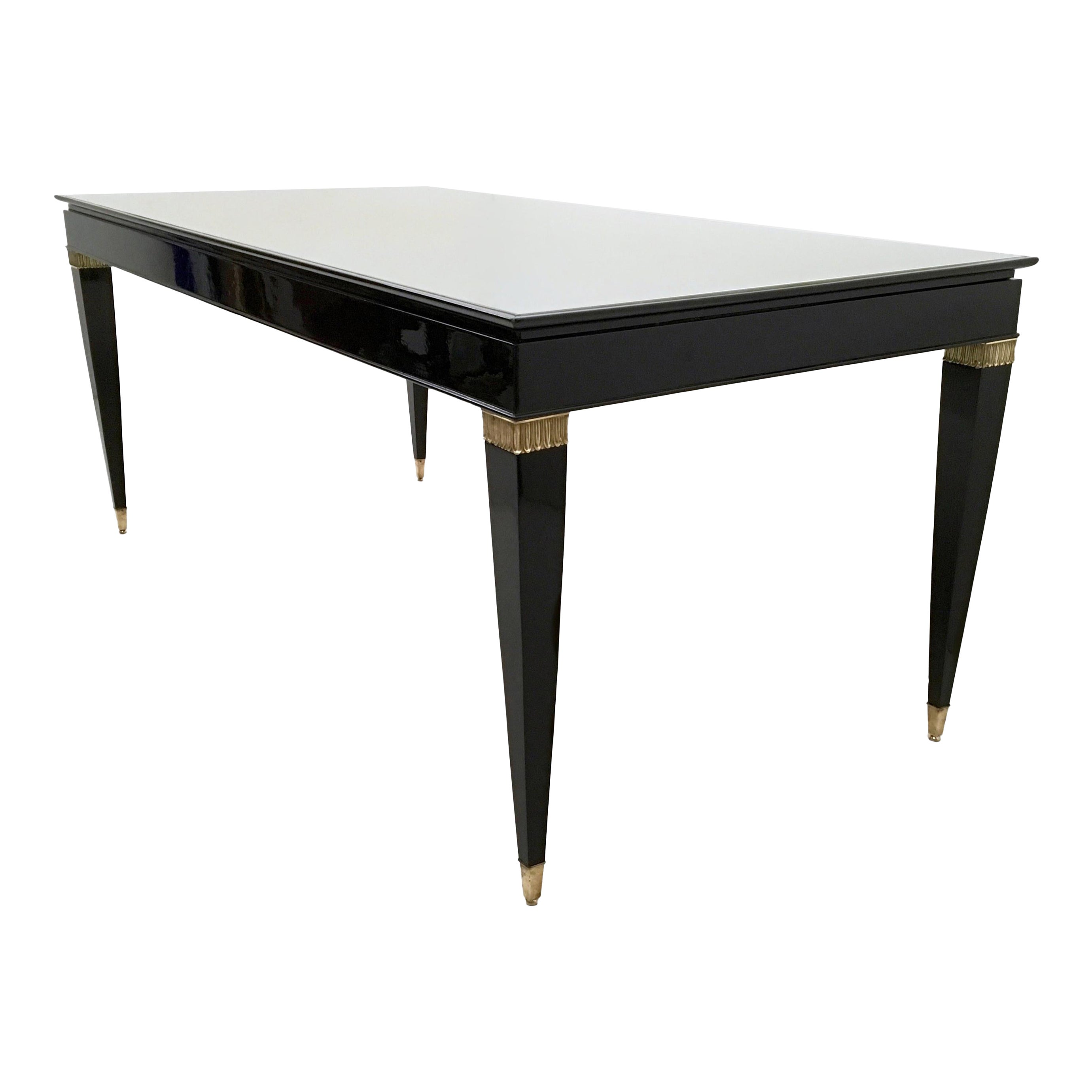 Vintage Lacquered Beech Dining Table by Paolo Buffa with Taupe Glass Top, Italy For Sale