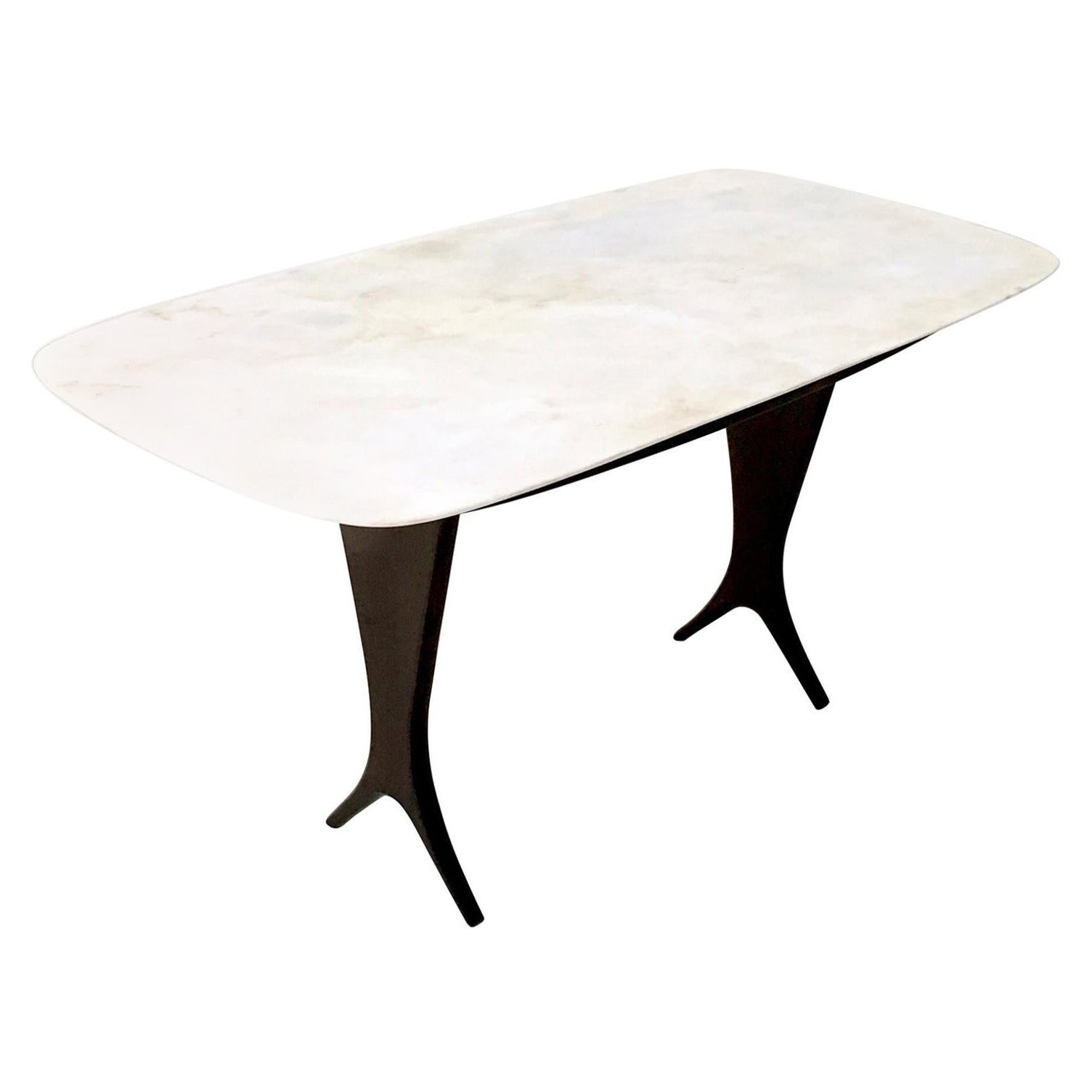 Table basse vintage attribuée à Guglielmo Ulrich avec plateau en marbre de Carrare