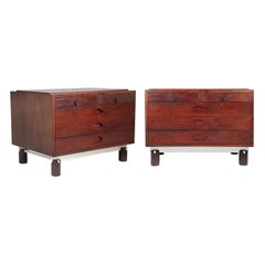 Italian Stained Wood and Aluminum '60s Bedside Tables by G. Frattini for Bernini