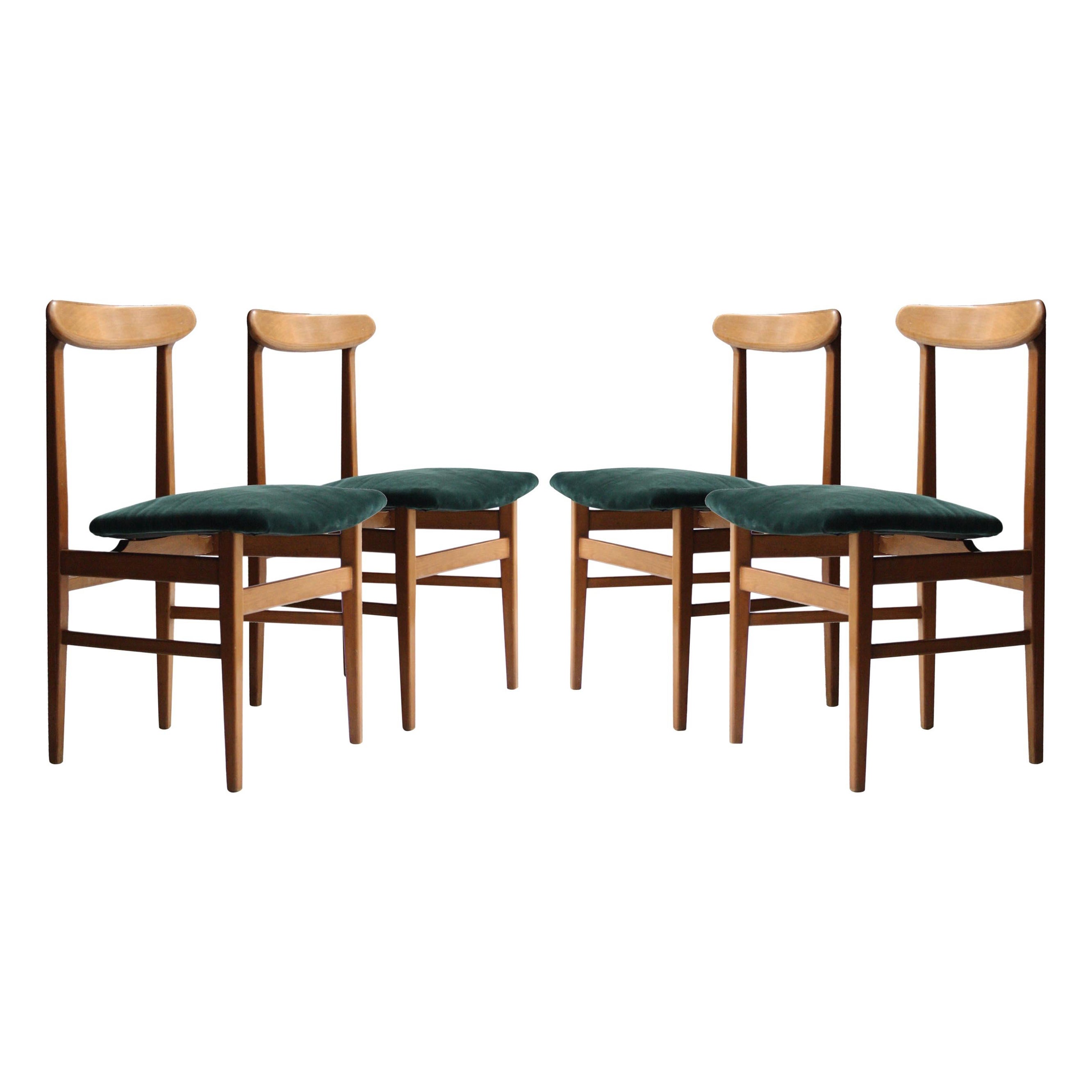 Mid-Century Modern Solid Teak Wood Set of Four Swedish Armchairs, 1950