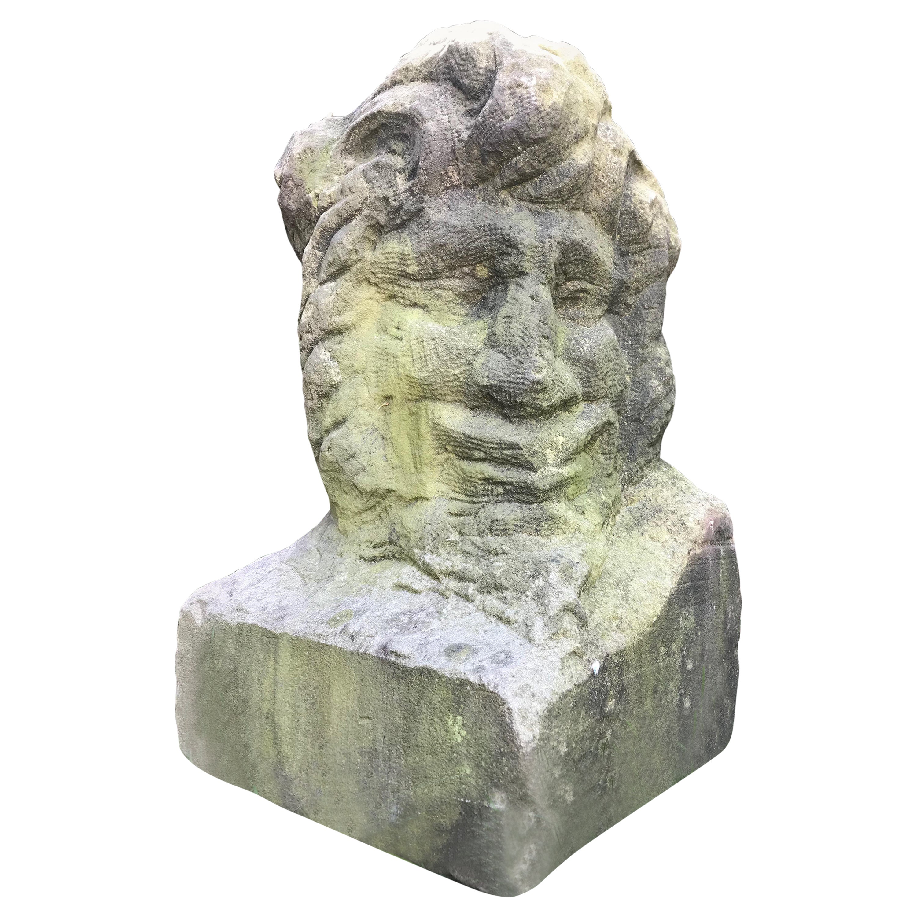 English 18th C Hand-Carved Bust of Cernunnos or Green Man For Sale