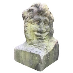 English 18th C Hand-Carved Bust of Cernunnos or Green Man