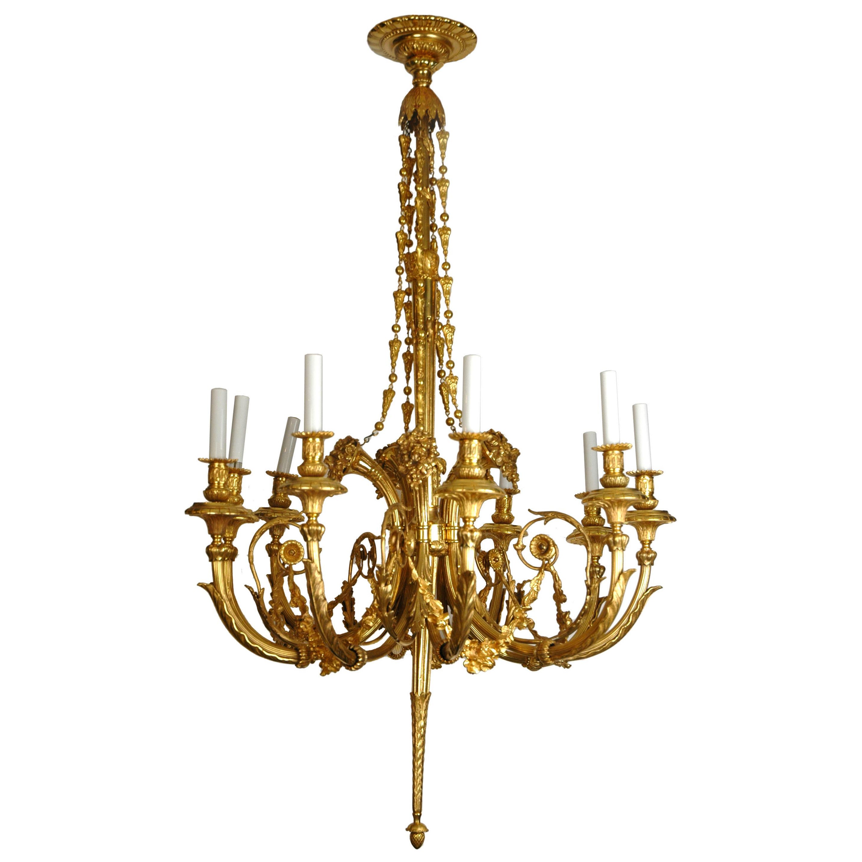 French 19th Century Louis XVI Style 10 Light Gilt Bronze Chandelier For Sale