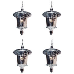 Four Clear Hand Blown Venetian or Murano Glass Lanterns or Pendants, Venini