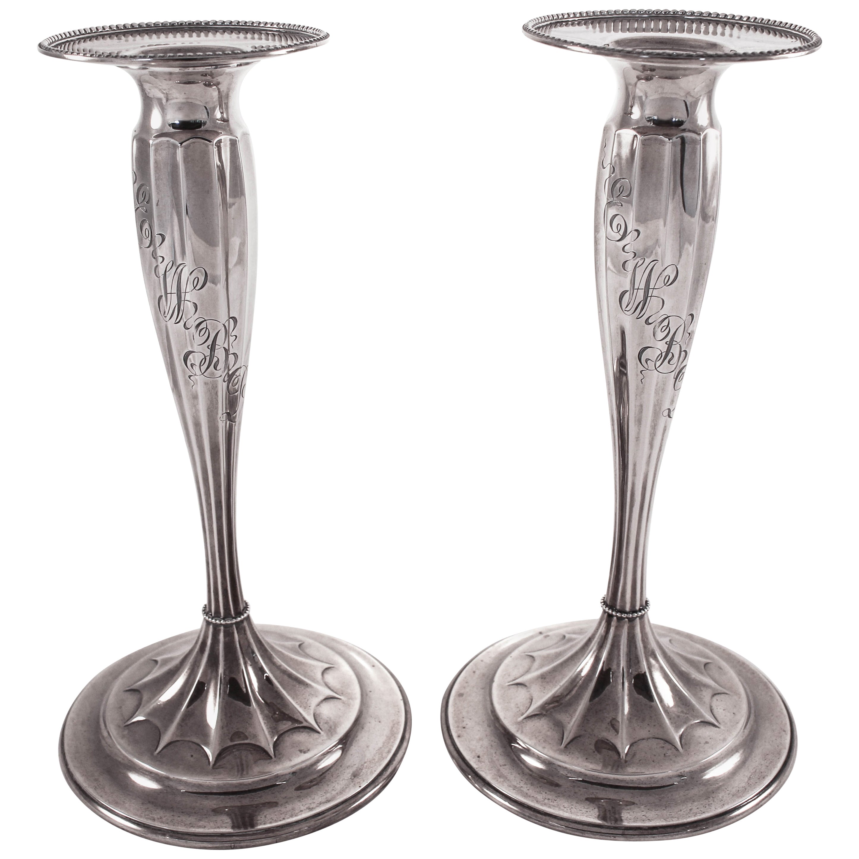 Pair of Large Tiffany and Co. Sterling Candlesticks For Sale at 1stDibs