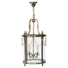 Louis XVI Brass Round Lantern with Rams Heads and Chain Swags