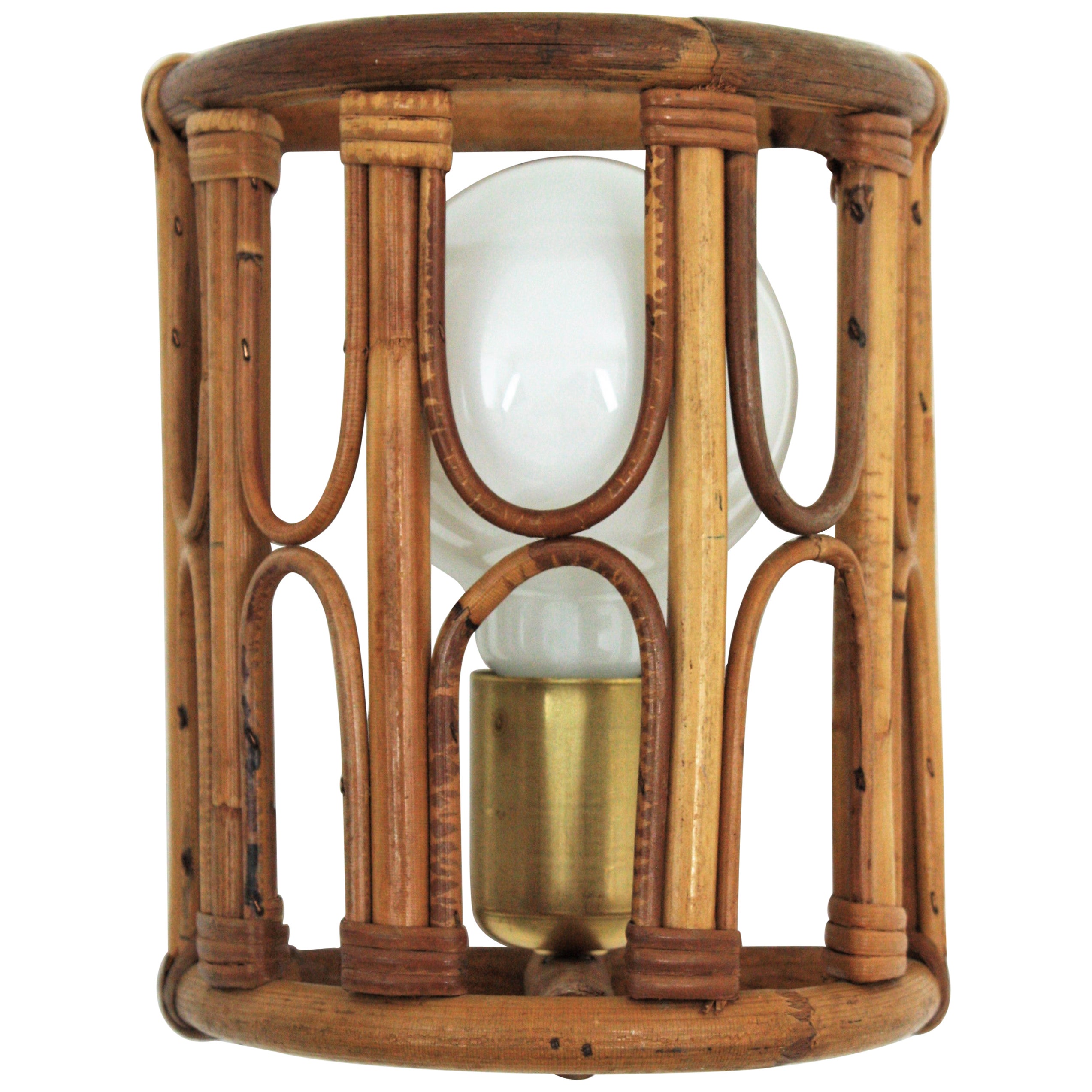 Rattan Bamboo Italian Modernist Wall Sconce, 1960s For Sale