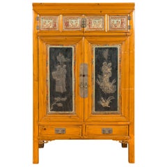 Chinese Qing Dynasty 19th Century Cabinet with Guanyin and Daoist Immortals