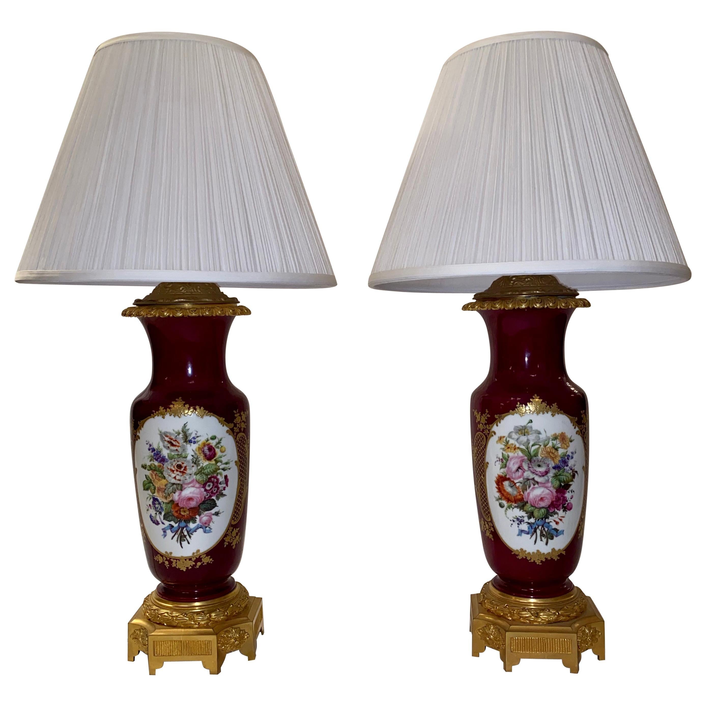Pair of Antique "Vieux Paris" Porcelain Lamps with Ormolu Mounts