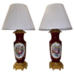 Pair of Antique "Vieux Paris" Porcelain Lamps with Ormolu Mounts 