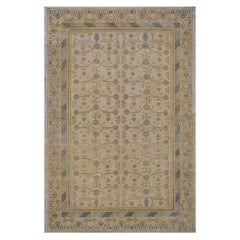 Alfombra Khotan Tejida a Mano en Pura Seda Beige Verde Granada