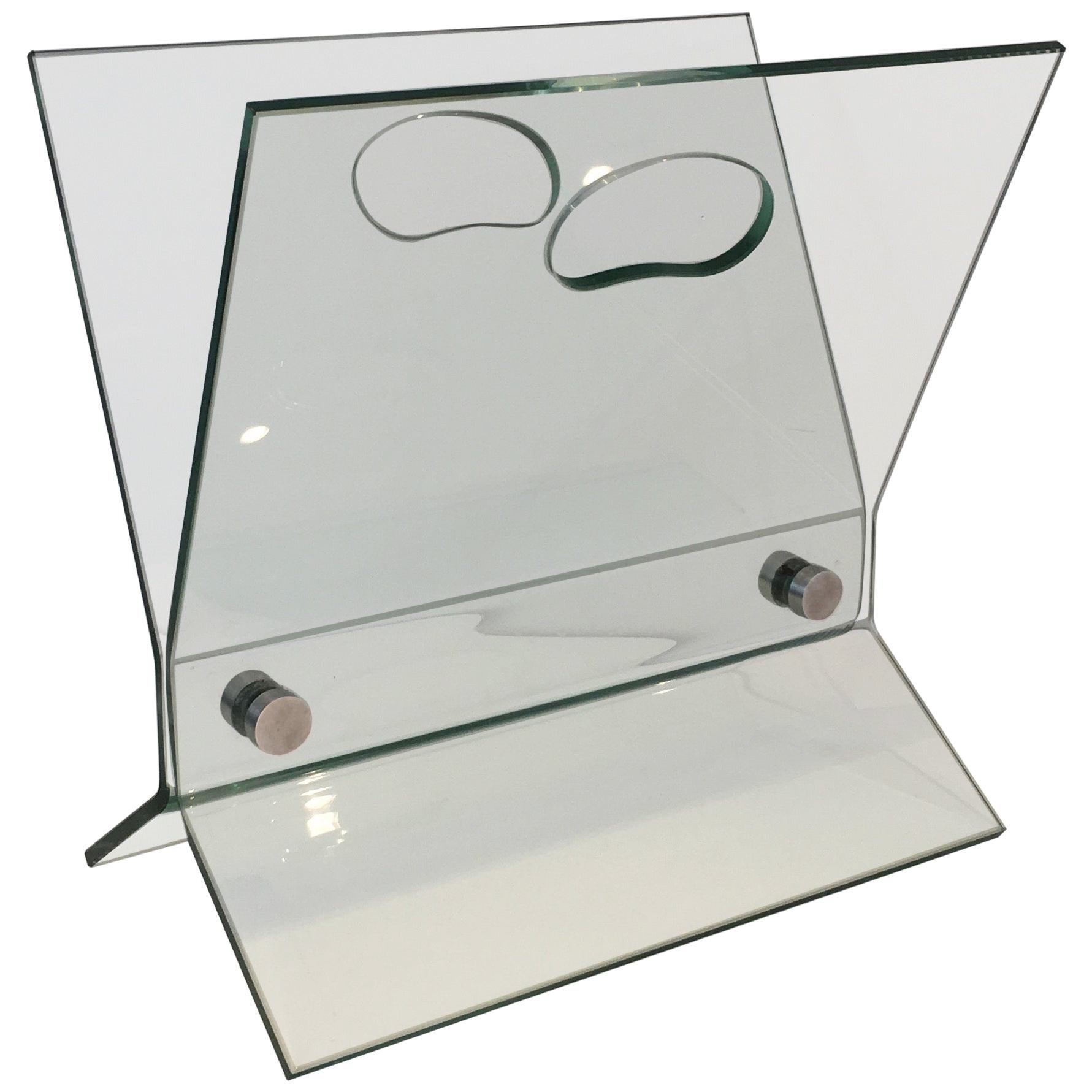 In the Style of François Arnal, Glass and Brushed Steel Design Magazine Rack For Sale