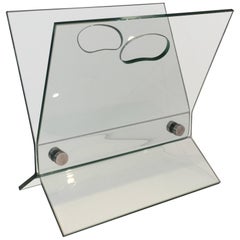 Used In the Style of François Arnal, Glass and Brushed Steel Design Magazine Rack