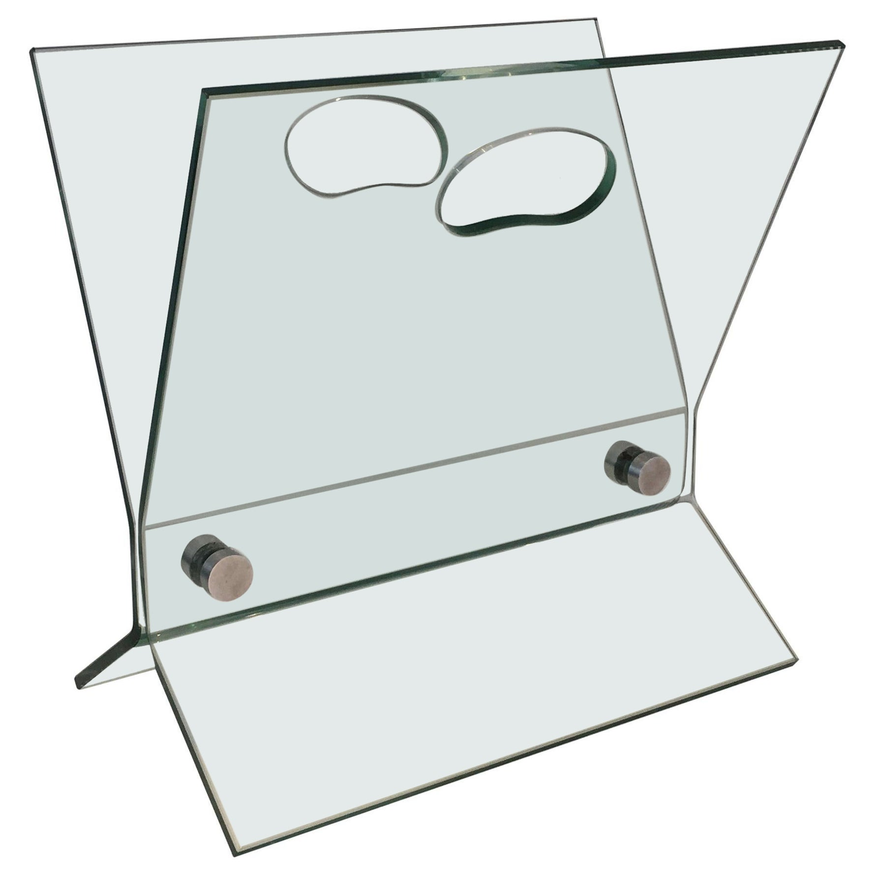 In the Style of François Arnal, Glass and Brushed Steel Design Magazine Rack