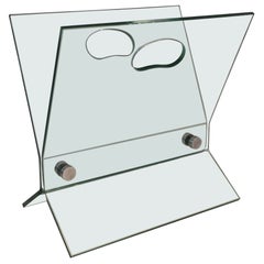 In the Style of François Arnal, Glass and Brushed Steel Design Magazine Rack