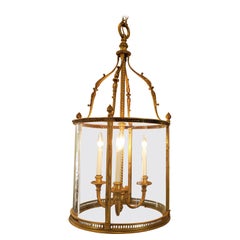 Louis XVI Style Neoclassical Gilded Bronze Glass Lantern