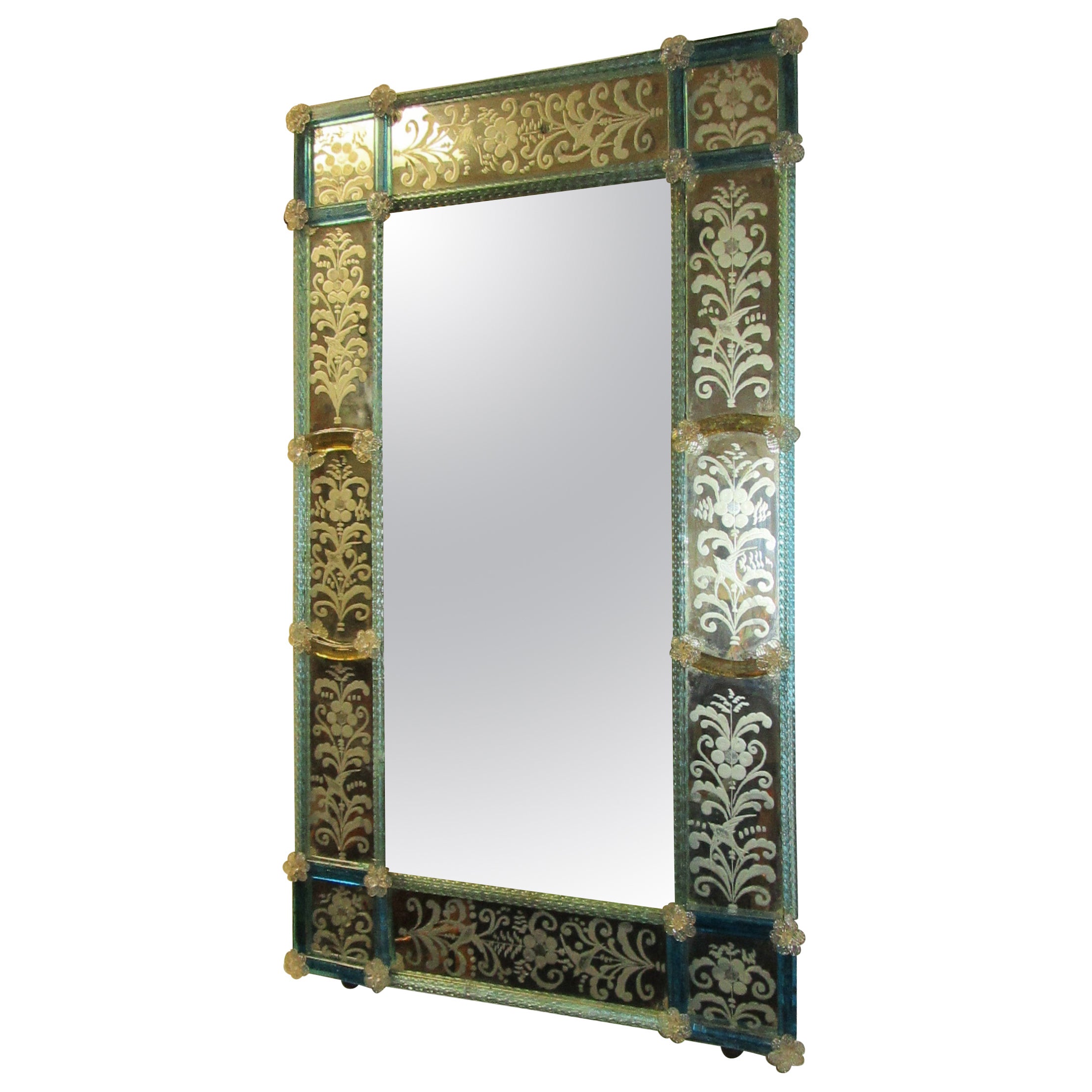 Antique Etched Venetian Mirror For Sale at 1stDibs