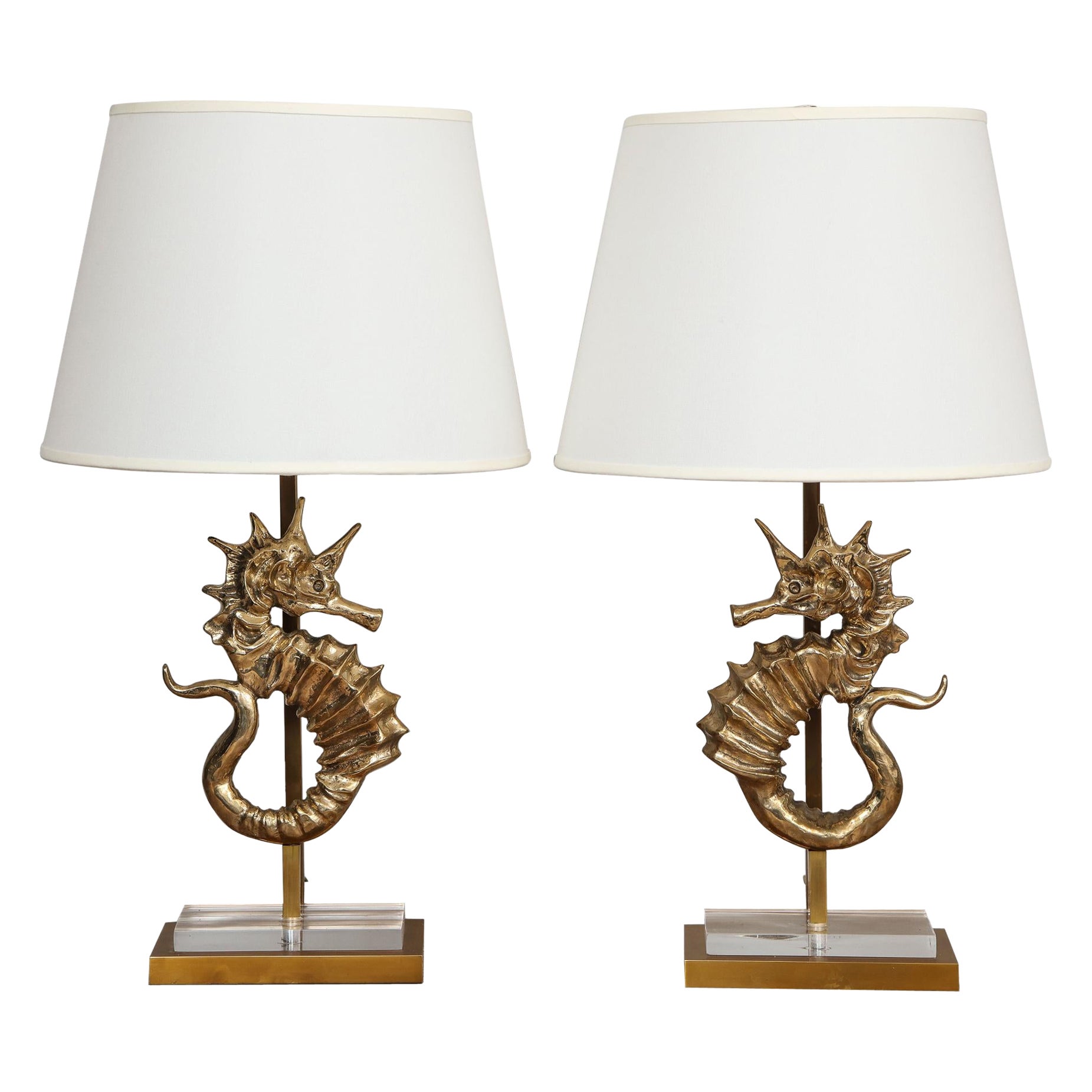Pair of Bespoke Seahorse Bronze Table Lamps