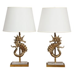 Pair of Bespoke Seahorse Bronze Table Lamps