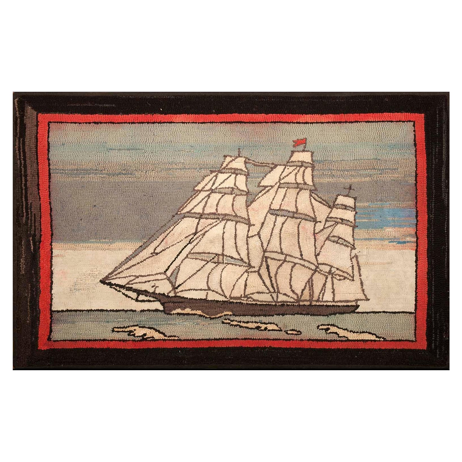 1930s American Hooked Rug For Sale