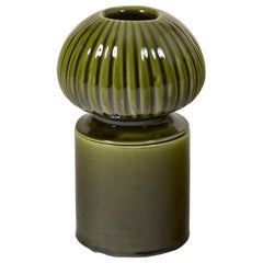 Glazed Green Medium Ceramic Candle Holder With Sculpted Lid by Laura Gonzalez