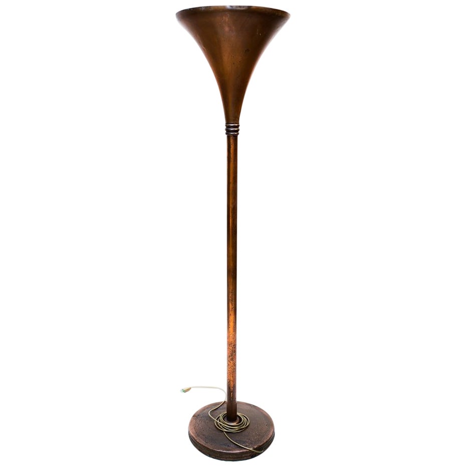 1950s Floor Lamp with Large Fabric Shade and Illuminated Glass Base at