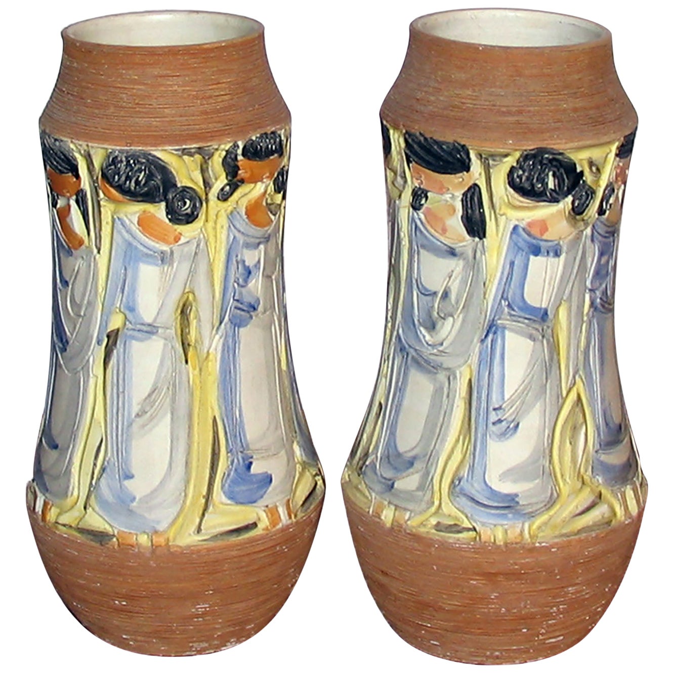 Italian Fratelli Fanciullacci Attributed Mid Century Art Pottery Sgraffito Vase For Sale at 1stDibs