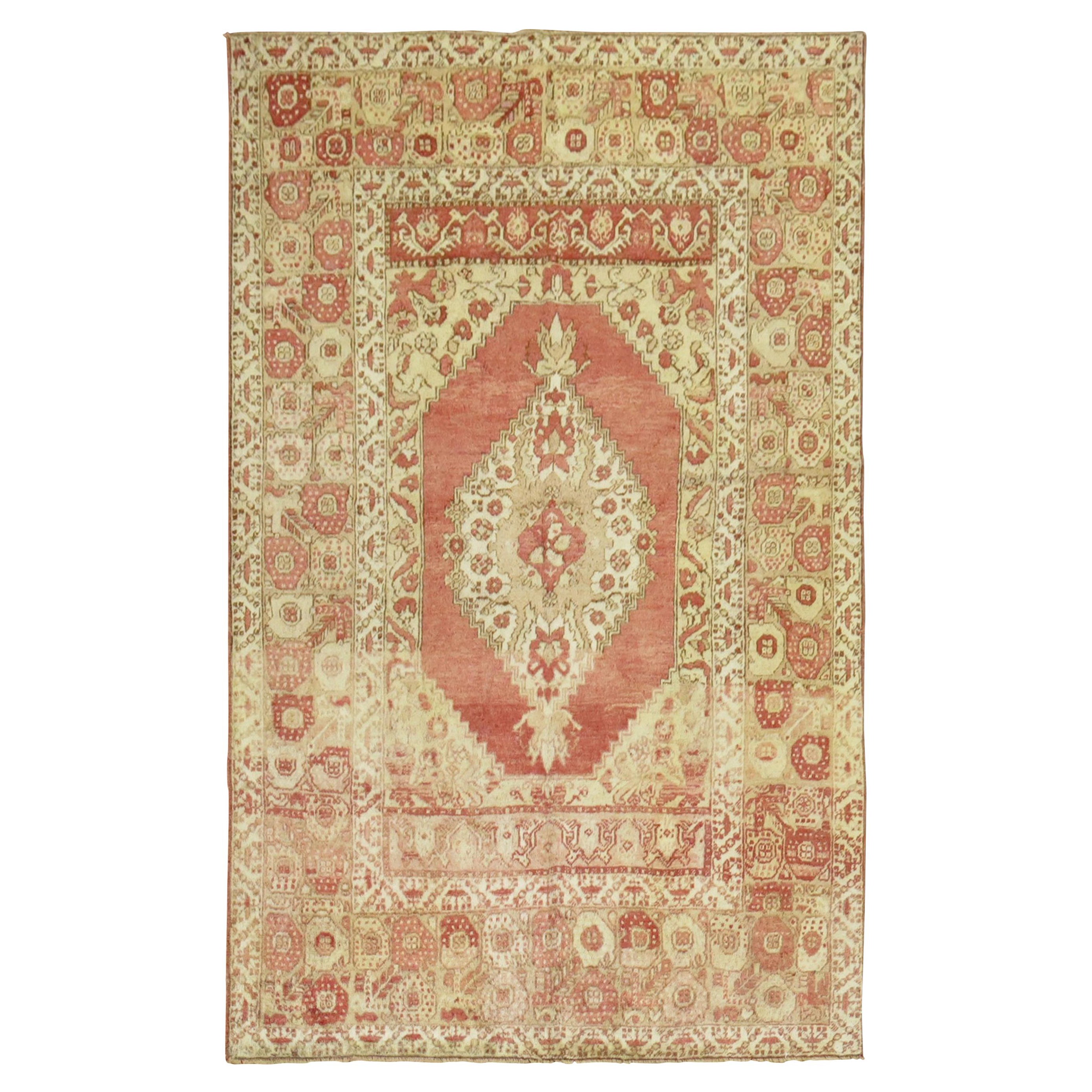 Zabihi Collection Antique Turkish Oushak Accent Rug