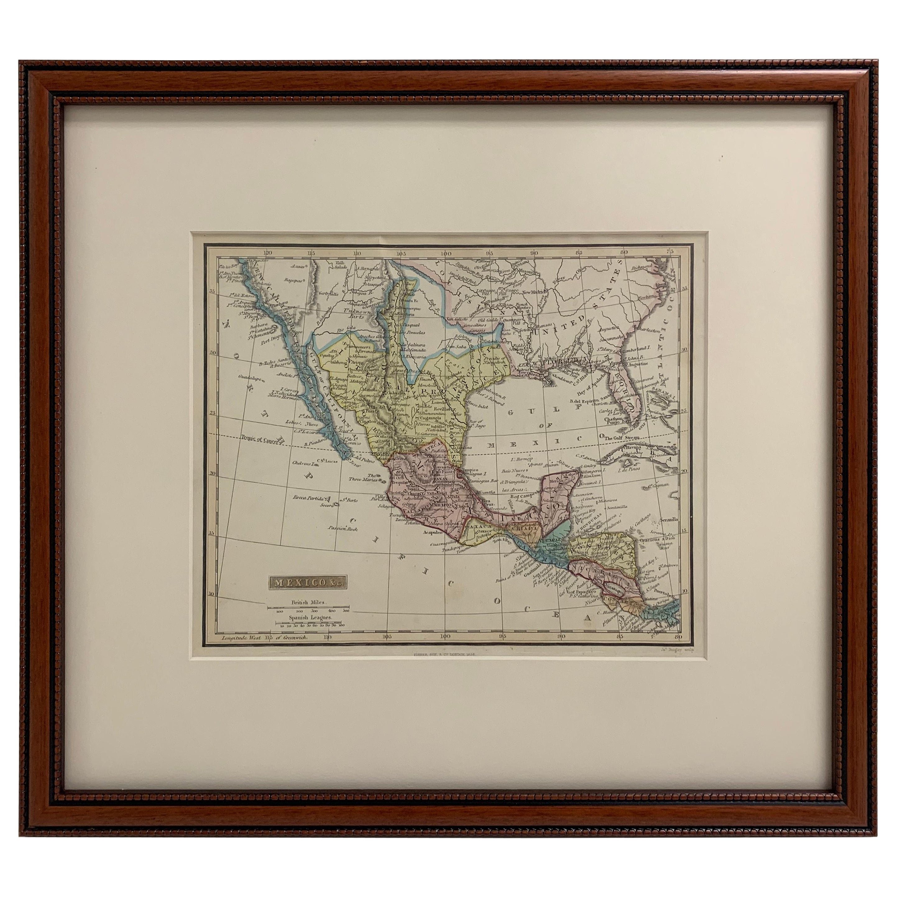 Framed 1838 Mexico & Gulf of Mexico Map