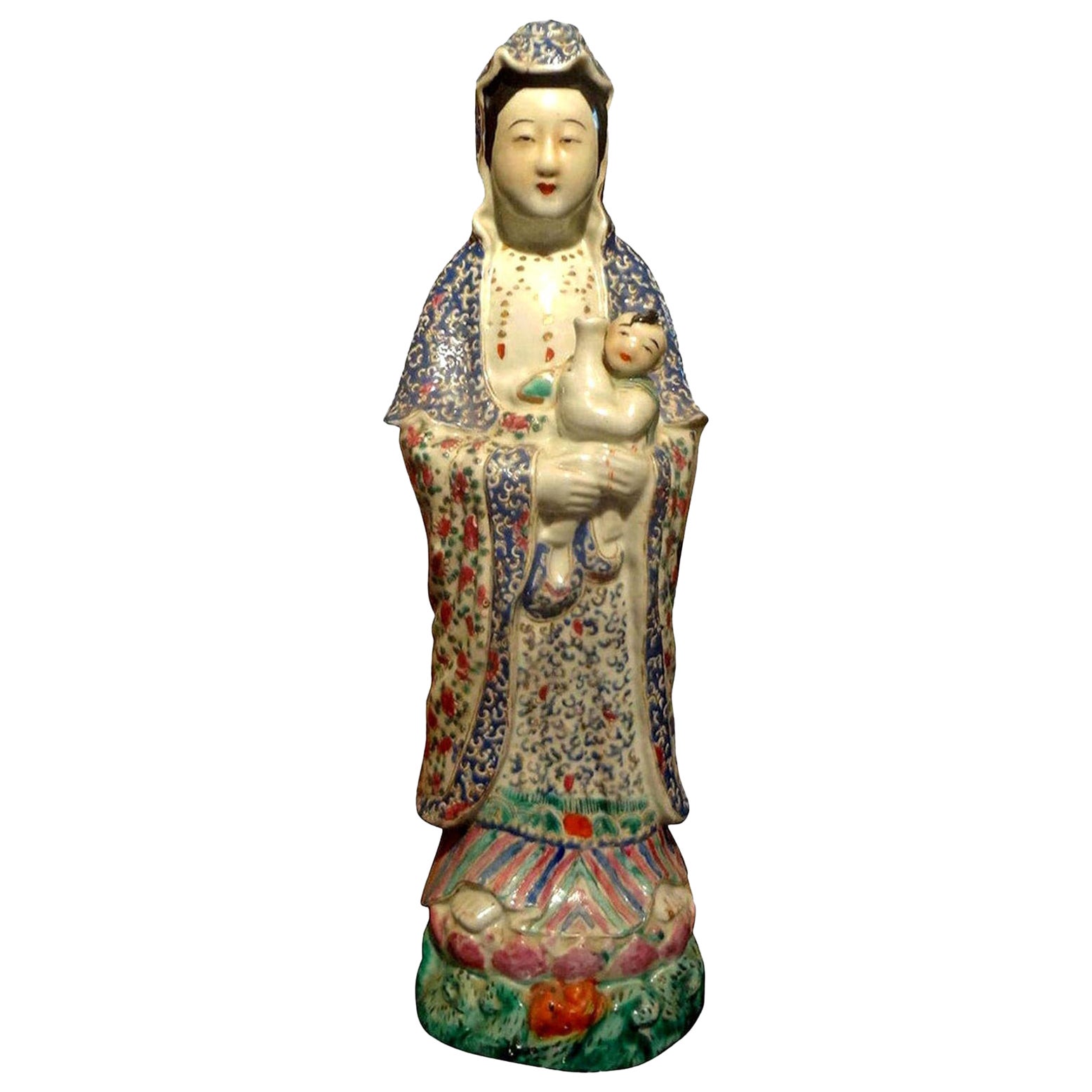 Late 19th-Early 20th Century Chinese Hand Decorated Porcelain Figure For Sale