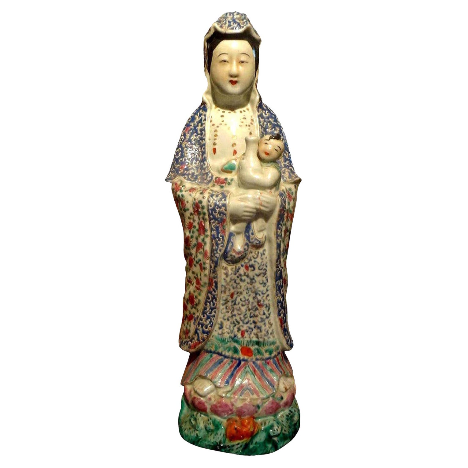 Late 19th-Early 20th Century Chinese Hand Decorated Porcelain Figure