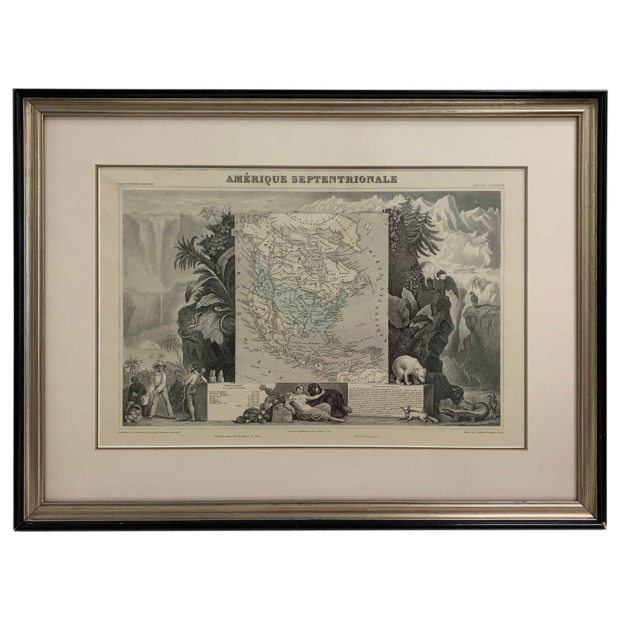 1847 Amerique Septentrionale Mapa enmarcado