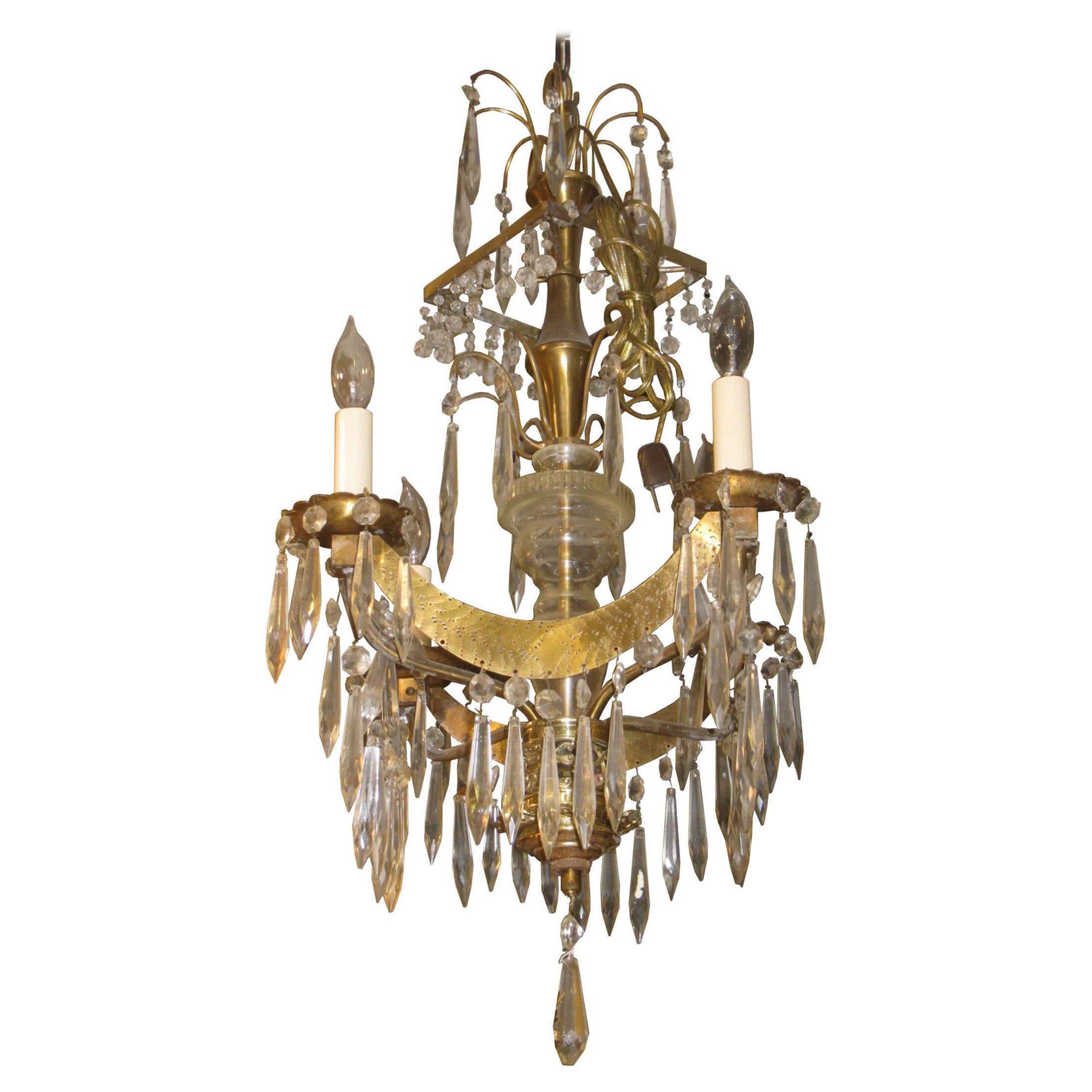 Antique Russian Baltic Style Gilt Metal and Glass Chandelier For Sale