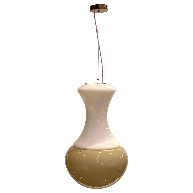 Italian 1970s White and Beige Blown Glass Pendant Light For Sale