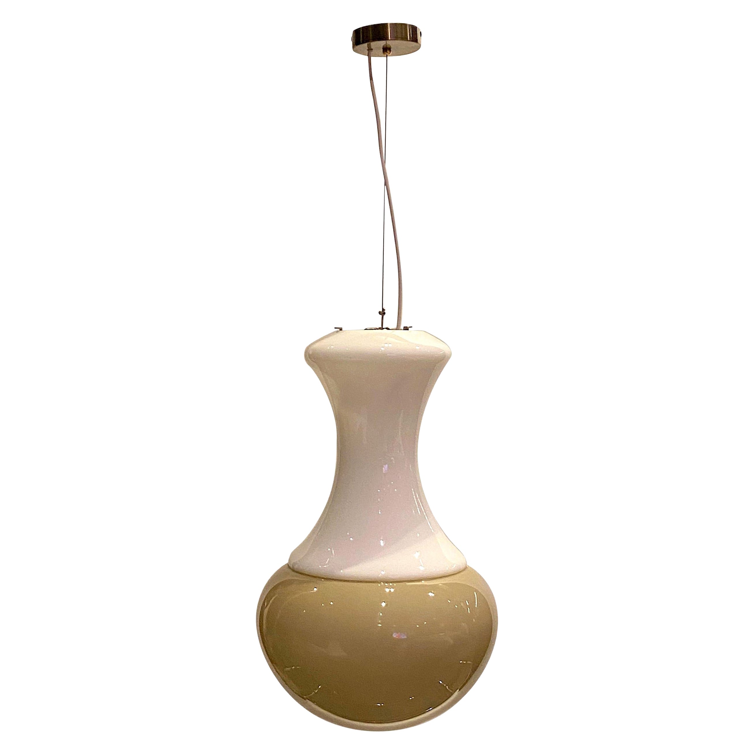 Italian 1970s White and Beige Blown Glass Pendant Light